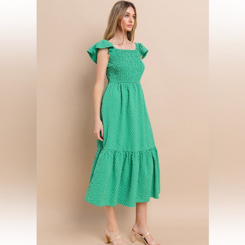 19 Boho Smocked Tiered Ruffle Midi Dress